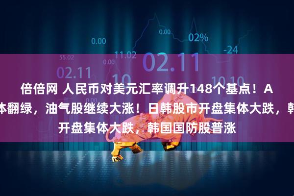 倍倍网 人民币对美元汇率调升148个基点！A股三大指数集体翻绿，油气股继续大涨！日韩股市开盘集体大跌，韩国国防股普涨